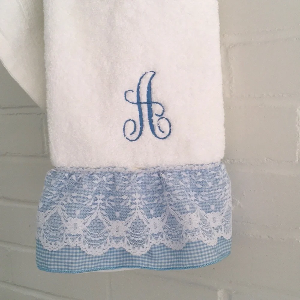 Personalized Hand Towel, Baby Gift, Embroidery, White Hand Towel, Initial A